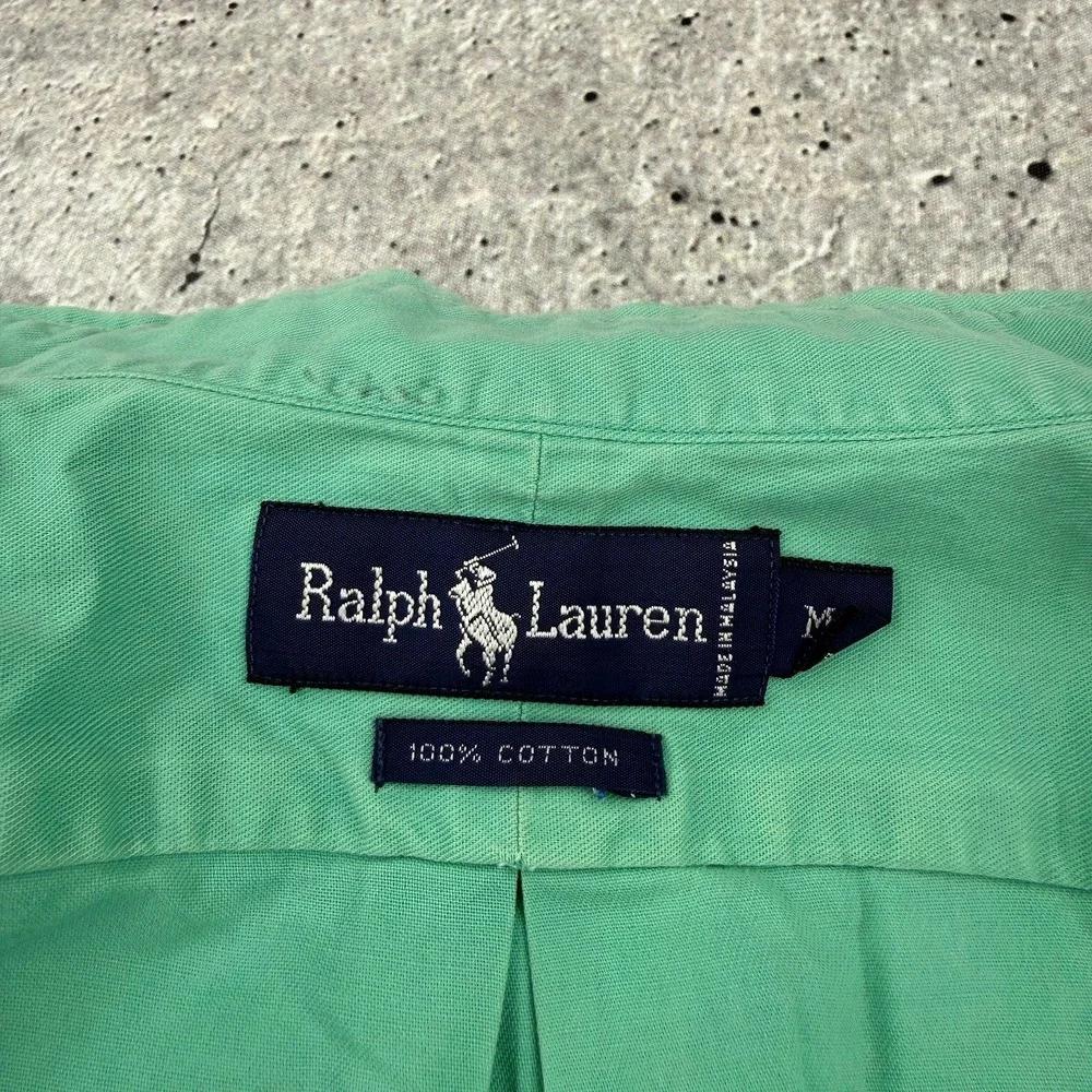 Vintage Polo Ralph Lauren Mint Green Button Down Short Sleeve Shirt Mens Medium